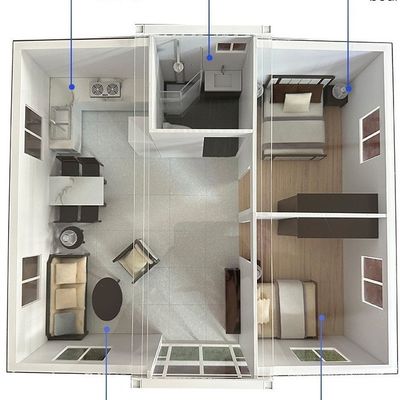 Casa de contenedores prefabricada de 2 dormitorios portátil y expandible para oficinas